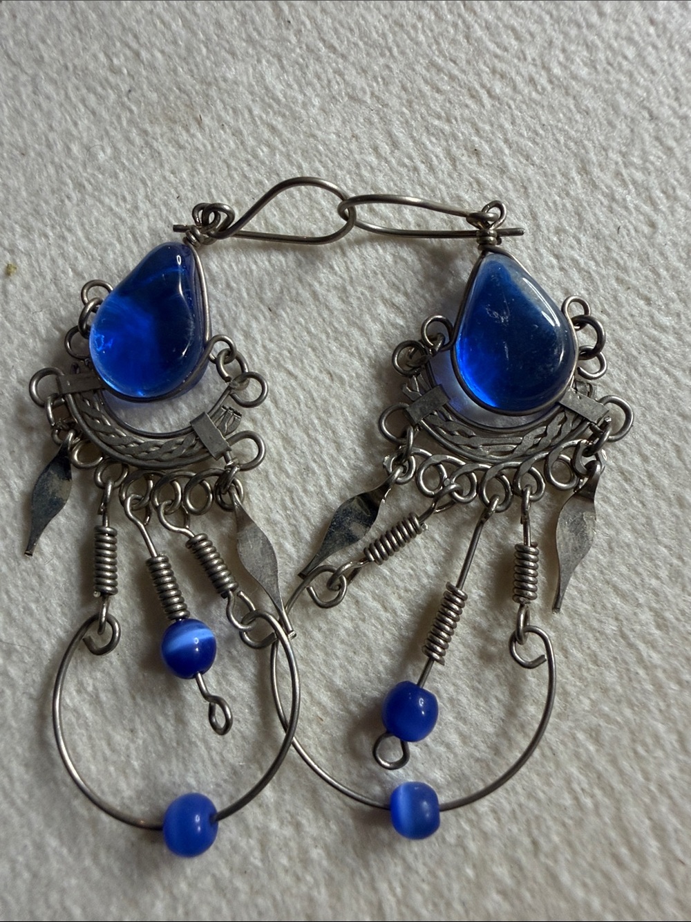 Blue Teardrop Statement Earrings - Silver-Tone Women’s Jewelry
